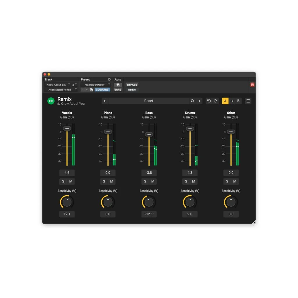 Visual for this record: Acon Digital names what its stem splitter learned from