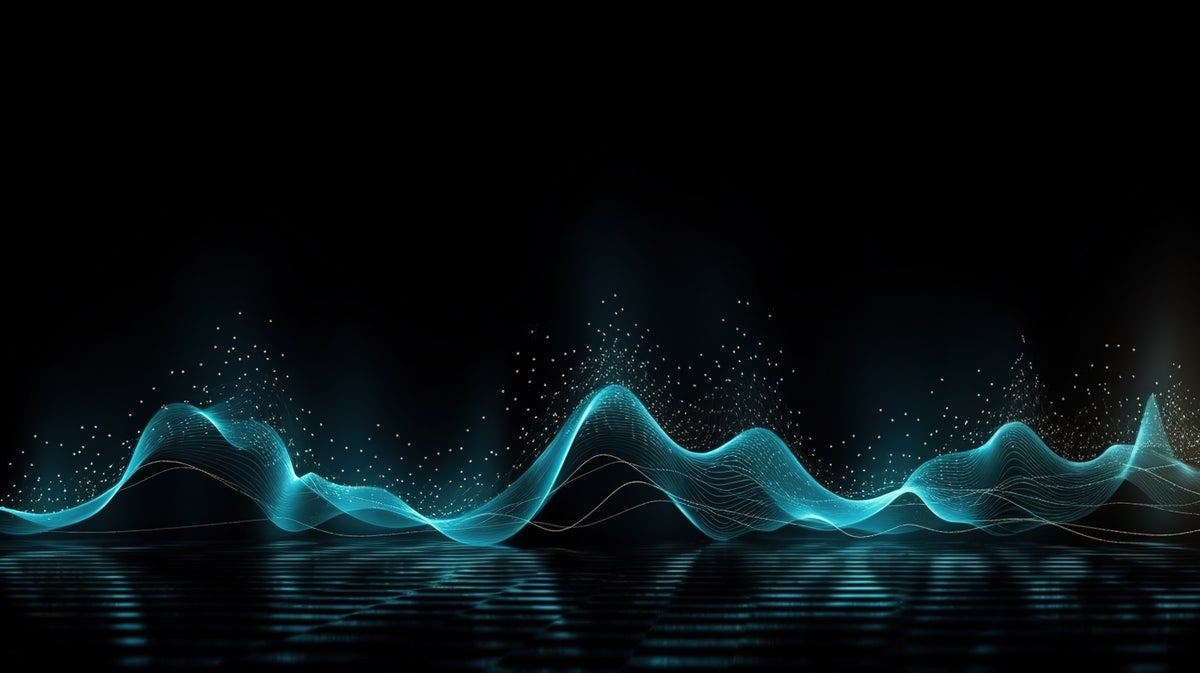 Blue wave-like artwork on a dark background used in Adobe’s Project Music GenAI Control announcement.