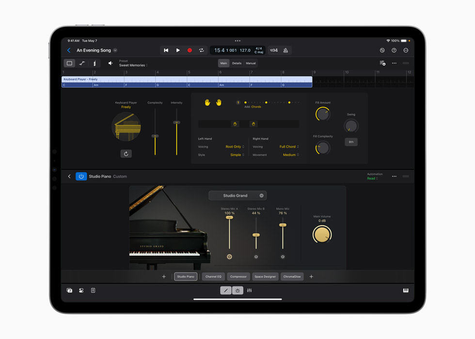 Logic Pro’s Studio Piano instrument on an iPad, from the 2024 Keyboard Player announcement.